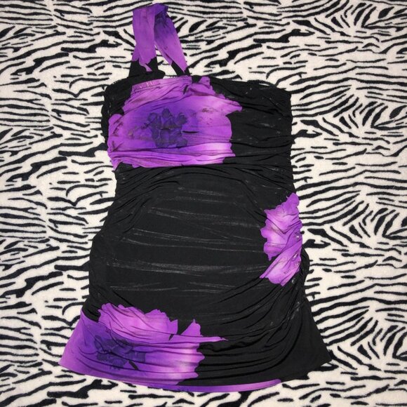 y2k ruched floral one shoulder clubbing top - Picture 2 of 5